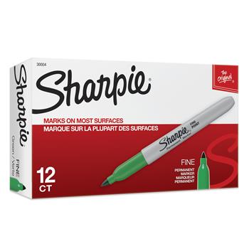 Sharpie Permanent Marker, Fine Point, Green, Dozen