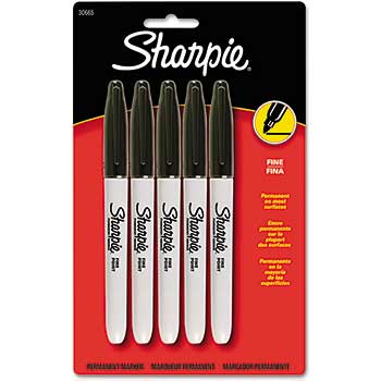 Sharpie Fine Point Permanent Marker, Black, 5/Pack