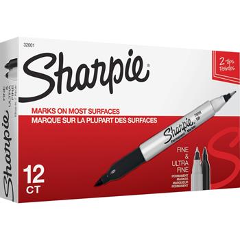 Sharpie Twin Tip Permanent Marker, Black Ink, Dozen