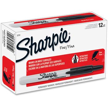 Sharpie&#174; Retractable Permanent Markers, Fine Point, Black Ink, Dozen