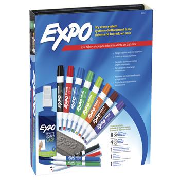 EXPO&#174; Low-Odor Dry Erase Marker, Eraser &amp; Cleaner, Chisel/Fine, 12/ST