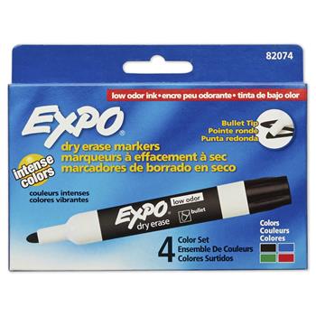 EXPO&#174; Low Odor Dry Erase Marker, Bullet Tip, Assorted, 4/ST