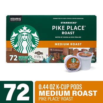 Starbucks Pike Place Roast Medium Roast K-Cup Pods, 72/Case