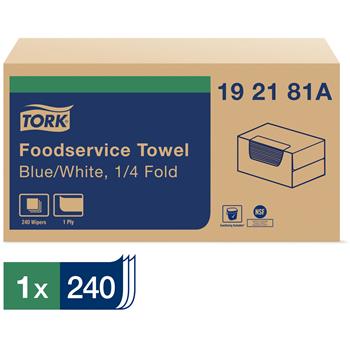 Tork Foodservice Cleaning Towel, 1/4 Fold, 1-Ply, 21&quot; x 13&quot;, Blue, 240/CT