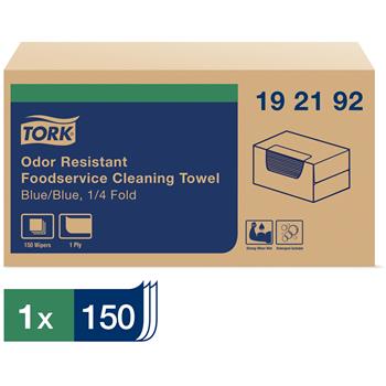 Tork Odor Resistant Foodservice Cleaning Towel, 13&quot; x 24&quot;, 1-Ply, Blue, 150/CT