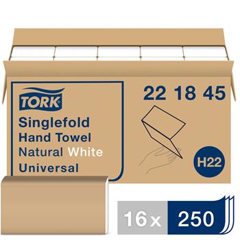 Tork&#174; Singlefold Hand Towel, 1-Ply, 9.125&quot; x 10.25&quot;, White, 250/PK, 16PK/CT