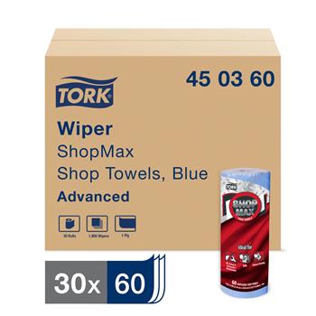 Tork ShopMax Wiper 450 Roll Towel, 1-Ply, 11&quot; x 47&#39;, Blue, 60 Towels/Roll 30 Rolls/CT