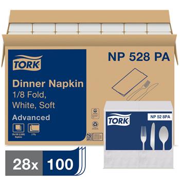 Tork&#174; Advanced Dinner Napkin, 2-Play, 15&quot; x 16.75&quot;, White, 100/Pack 28 Packs/CT