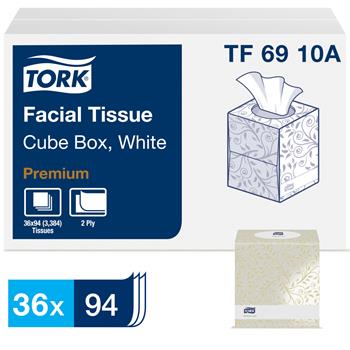 Tork Premium Facial Tissue Cube Box, 2-Ply, 8&quot; x 8&quot;, 94 Sheets/Box, White, 36BX/CT