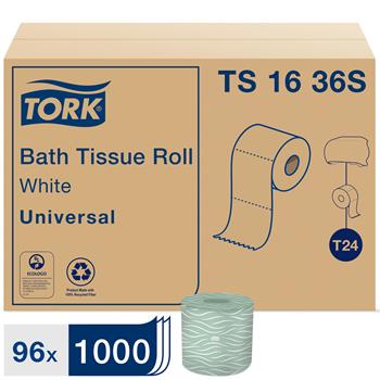 Tork T24 Universal Toilet Paper Roll, 1-Ply, 3.96 in. x 312.5&#39;, White, 1,000 Sheet/Roll 96 Rolls/Carton