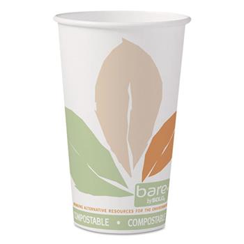 SOLO Cup Company Bare Eco-Forward PLA Hot Cups, 16 oz, Paper, White With Leaf Design, 50/Pack