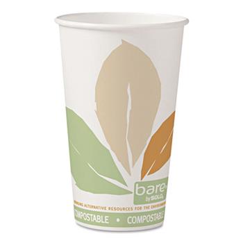 SOLO Cup Company Bare PLA Hot Cups, White w/Leaf Design, 16 oz, 1000/Carton