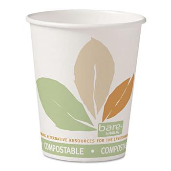 SOLO Cup Company Bare PLA Paper Hot Cups, 10 oz., White w/Leaf Design, 50/PK