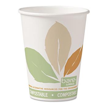 SOLO Cup Company Bare PLA Paper Hot Cups, 12 oz., White w/Leaf Design, 50/PK
