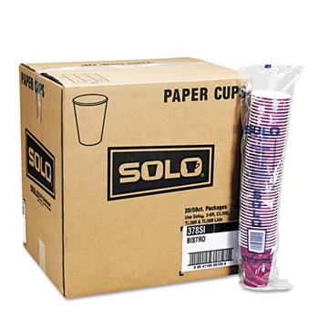 SOLO Cup Company Bistro Design Hot Drink Cups, Paper, 12oz, Maroon, 50/Bag, 20 Bags/Carton