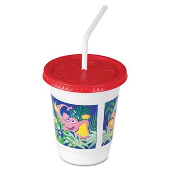 SOLO Cup Company Plastic Kids&#39; Cups with Lids/Straws, 12 oz., Jungle Print, 250/CS