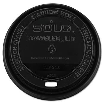 SOLO Cup Company Traveler Drink-Thru Lids, 10-24oz Cups, Black, 100/Sleeve, 10 Sleeves/Carton