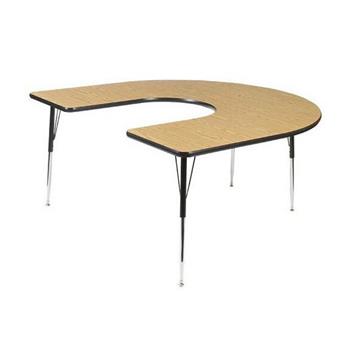 Scholar Craft HPL Activity Table, 60&quot;D x 66&quot;W Horseshoe Top, Height Adjustable, Oak