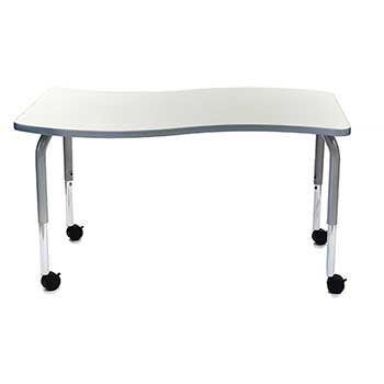 Scholar Craft Method Series Table, 30x54&quot; Crisp Linen Undulate Shape Top, Platinum T-Mold,  Platinum 8600 Adjustable Legs 25-34&quot; H