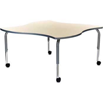 Scholar Craft Method Series Table, 60-60&quot; Asian Sand Plaque Shape Top, Platinum T-Mold,  Platinum 8600 Adjustable Legs 25-34&quot; H