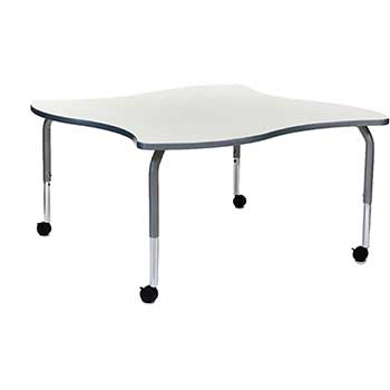 Scholar Craft Method Series Table, 60&quot; Crisp Linen Plaque Shape Top, Platinum T-Mold,  Platinum 8600 Adjustable Legs 25-34&quot; H