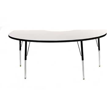 Scholar Craft Activity Table, Thermofuse Grey Nebula 48 X 72&quot; Kidney Top, Adjustable Black Legs 22-30&quot; H