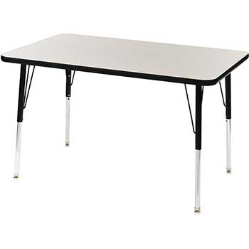 Scholar Craft Activity Table, Thermofuse Grey Nebula 30 X 48&quot; Rectangle Top, Adjustable Black Legs 22-30&quot; H