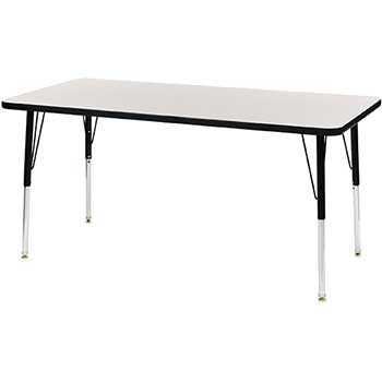 Scholar Craft Activity Table, Thermofuse Grey Nebula 30 X 60&quot; Rectangle Top, Adjustable Black Legs 22-30&quot; H