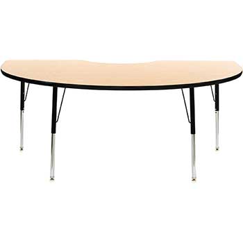 Scholar Craft™ Activity Table, Thermofuse Oak, 48 X 72&quot; Kidney Top, Adjustable Black Legs, 22-30&quot; H