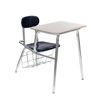 Scholar Craft 5000 Series Combination Desk, Grey Nebula Solid Plastic 18-24&quot; Top, Navy Solid Plastic Seat and Back, Chrome Frame, Chrome Book Rack