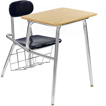 Scholar Craft™ 5000 Series Combination Desk, Sugar Maple Solid Plastic 18-24&quot; Top, Navy Solid Plastic Seat and Back, Chrome Frame, Chrome Book Rack