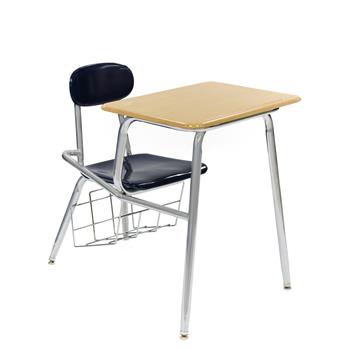 Scholar Craft 5000 Series Combination Desk, Sugar Maple Solid Plastic 18-24&quot; Top, Navy Solid Plastic Seat and Back, Chrome Frame, Chrome Book Rack
