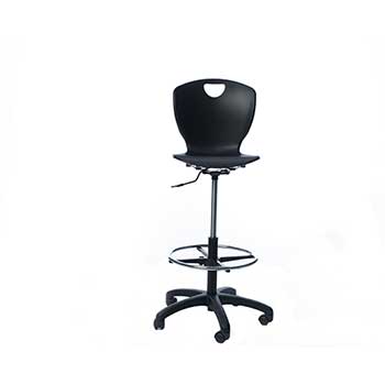 Scholar Craft Ovation Series Lab Chair, Adjustable 23-33&quot; Black Star Base Pneumatic Caster Chair, Black Shell