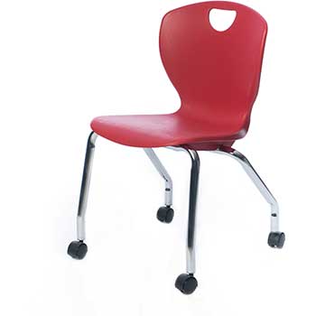 Scholar Craft Ovation Series 4-Leg Caster Chair, 18&quot; Red Shell, Chrome Frame