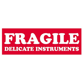 W.B. Mason Co. Labels, Fragile- Delicate Instruments, 1-1/2 in x 4 in, Red/White, 500/Roll