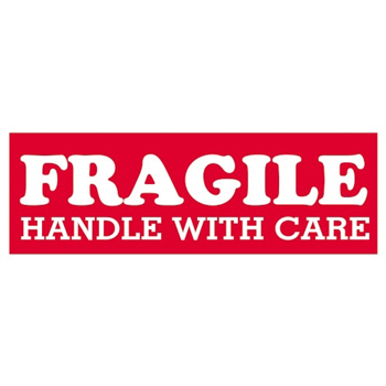 W.B. Mason Co. Labels, Fragile- Handle with Care, 1-1/2 in x 4 in, Red/White, 500/Roll