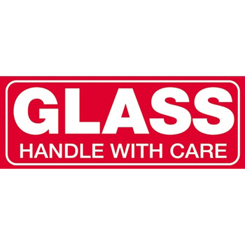 W.B. Mason Co. Labels, Glass- Handle With Care, 1-1/2 in x 4 in, Red/White, 500/Roll