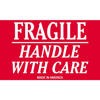 W.B. Mason Co. Labels, Fragile- Handle With Care, 3 in x 4 in, Red/White, 500/Roll