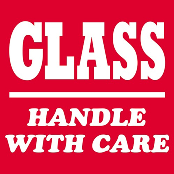 W.B. Mason Co. Labels, Glass- Handle with Care, 3 in x 4 in, Red/White, 500/Roll
