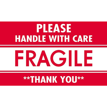 Tape Logic&#174; Labels, Fragile - Handle with Care&quot;, 3&quot; x 5&quot;, Red/White, 500/RL