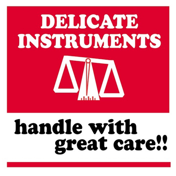 W.B. Mason Co. Delicate Instruments Labels, Delicate Instruments- Handle With Great Care, 4 in x 4 in, Red/White/Black, 500/Roll