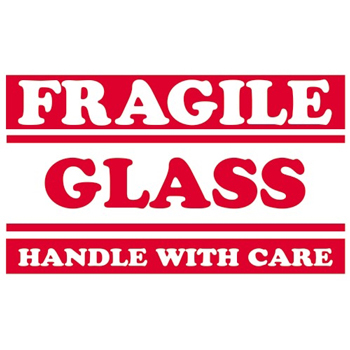 W.B. Mason Co. Labels, Fragile- Glass- Handle with Care, 3 in x 5 in, Red/White, 500/Roll