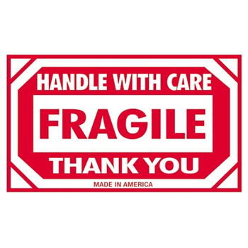 W.B. Mason Co. Labels, Fragile- Handle With Care- Thank You, 3 in x 5 in, Red/White, 500/Roll