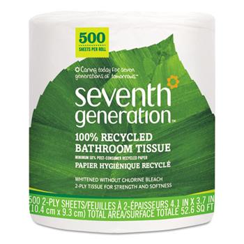 Seventh Generation 100% Recycled Toilet Paper, 2-Ply, White, 500 Sheets/Roll, 60/Carton