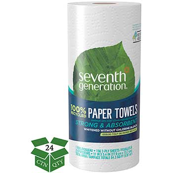 Seventh Generation&#174; 100% Recycled Paper Towel Rolls, 2-Ply, 11 x 5.4 Sheets, 156 Sheets/RL, 24/CT
