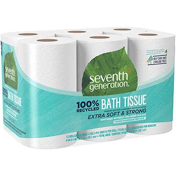 Seventh Generation 100% Recycled Toilet Paper, 2-Ply, White, 240 Sheets/Roll, 12/Pack