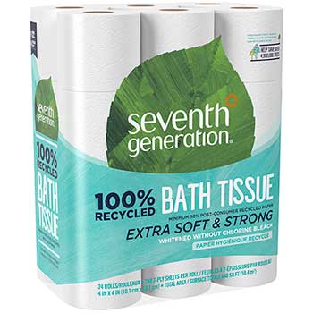 Seventh Generation 100% Recycled Toilet Paper, Two-Ply, White, 500 Sheets/Roll, 24/PK, 2 PK/CT