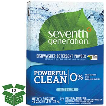 Seventh Generation Natural Automatic Dishwasher Powder, Free &amp; Clear, 45 oz Box, 12/Carton