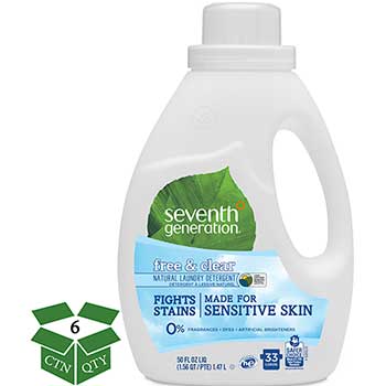 Seventh Generation Natural Liquid Laundry Detergent, Free &amp; Clear, 33 loads, 50 oz , 6/Carton