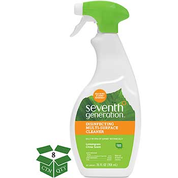 Seventh Generation Botanical Disinfecting Cleaner, 26 oz. Spray Bottle, Lemongrass Citrus Scent, 8/Carton